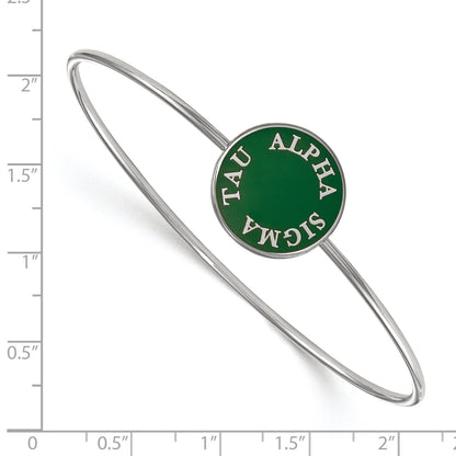 Sterling Silver Rh Plated Logoart Alpha Sigma Tau Enameled Slip On Bangle