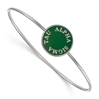 Sterling Silver Rh Plated Logoart Alpha Sigma Tau Enameled Slip On Bangle