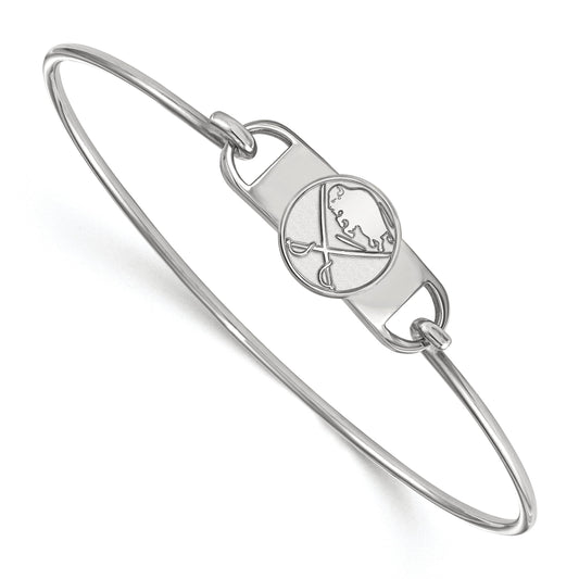 Sterling Silver Rhodium Plated Nhl Logoart Buffalo Sabres Small Center 7 Inch Wire Bangle