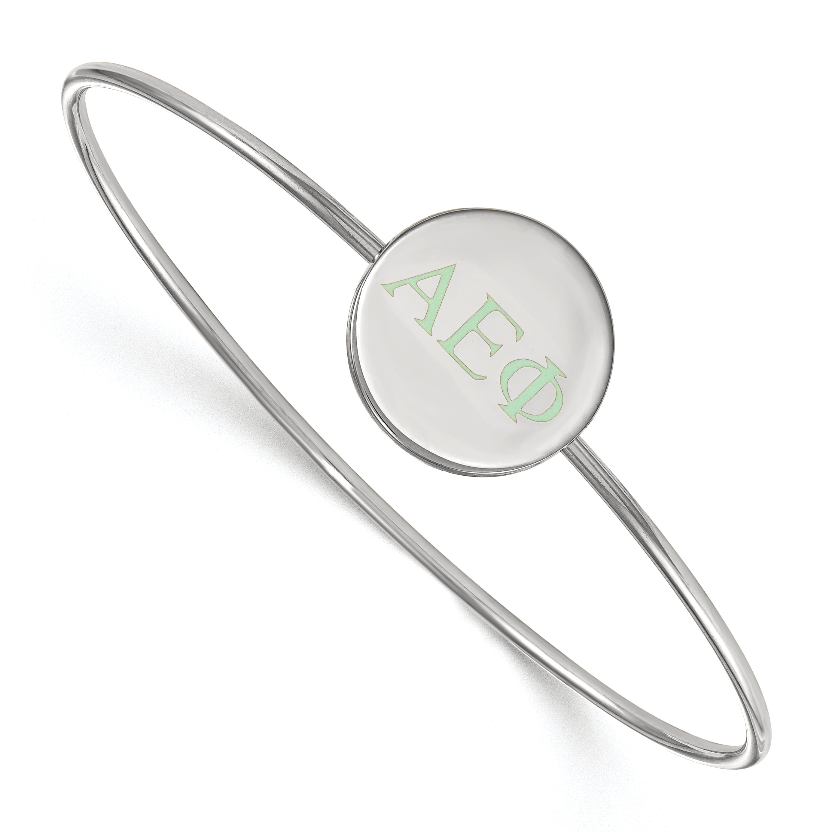 Sterling Silver S. Rh Plated Logoart Alpha Epsilon Phi Enameled Slip On Bangle