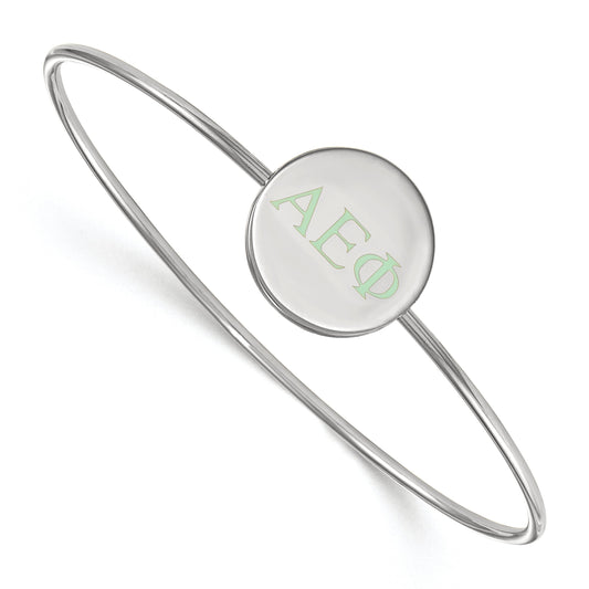 Sterling Silver S. Rh Plated Logoart Alpha Epsilon Phi Enameled Slip On Bangle