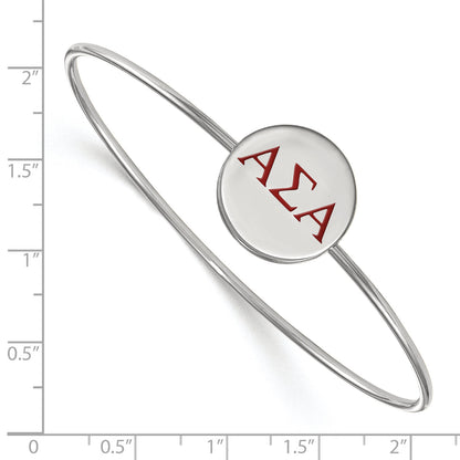 Sterling Silver S. Rh Plated Logoart Alpha Sigma Enameled Slip On Bangle