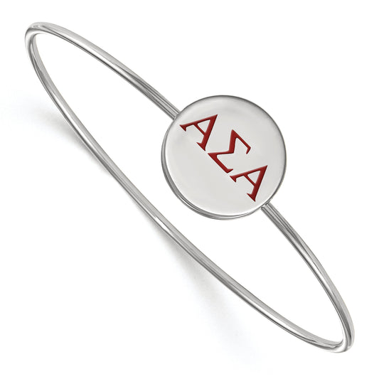 Sterling Silver S. Rh Plated Logoart Alpha Sigma Enameled Slip On Bangle