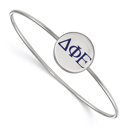 Sterling Silver S. Rh Plated Logoart Delta Phi Epsilon Enameled Slip On Bangle