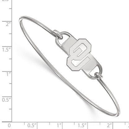 Sterling Silver Rhodium Plated Logoart University Of Oklahoma O U Small Center 7 Inch Wire Bangle