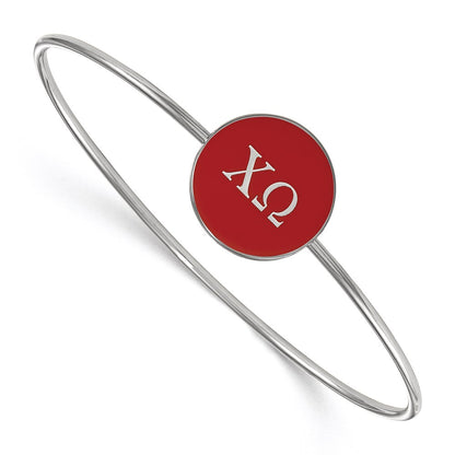 Sterling Silver Rh Plated Logoart Chi Omega Enameled Slip On Bangle
