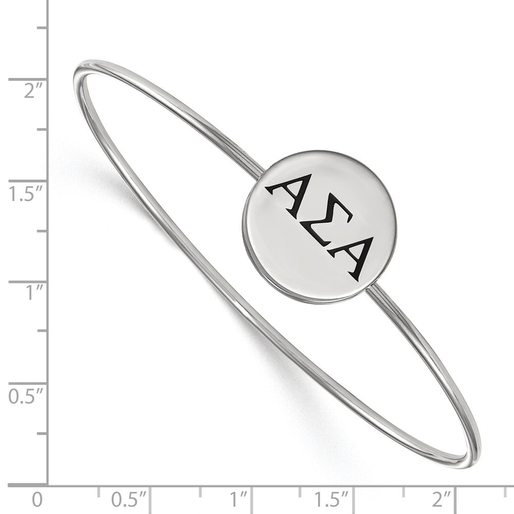 Sterling Silver S. Rh Plated Logoart Alpha Sigma Enameled Slip On Bangle