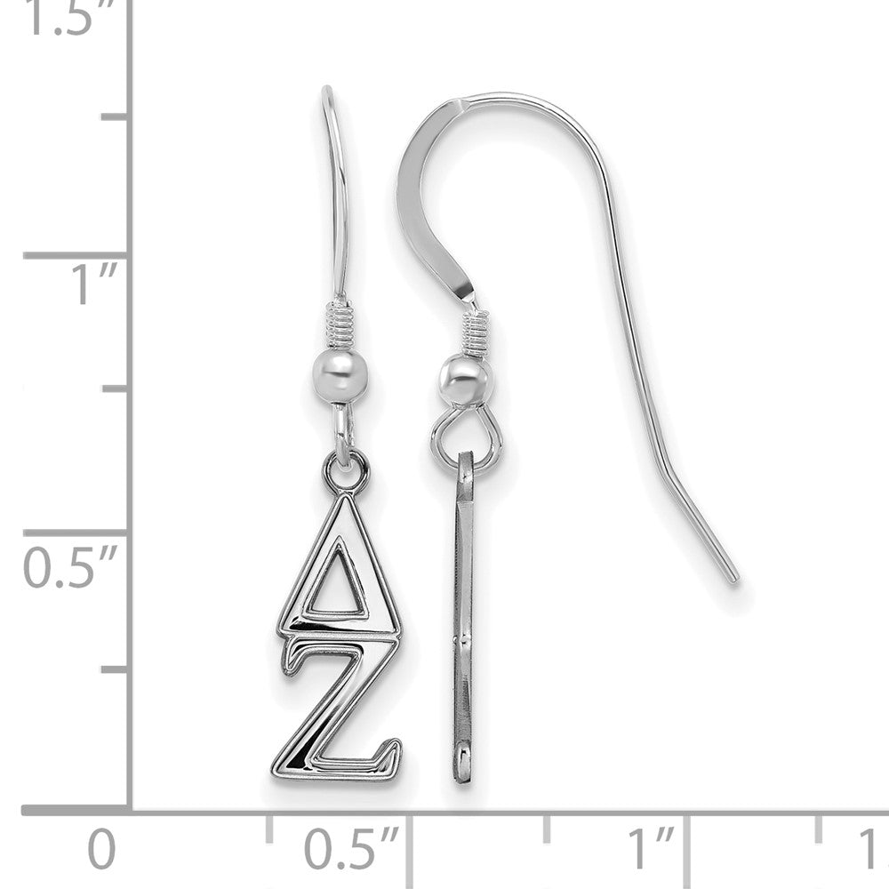 Sterling Silver Rhodium Plated Logoart Delta Zeta Extra Sorority Greek Letters Small Dangle Wire Earrings