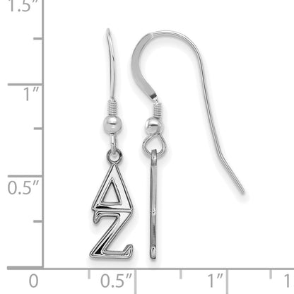 Sterling Silver Rhodium Plated Logoart Delta Zeta Extra Sorority Greek Letters Small Dangle Wire Earrings