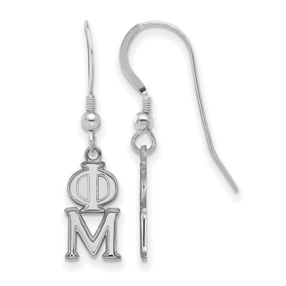 Sterling Silver Rhodium Plated Logoart Phi Mu Sorority Greek Letters Small Dangle Wire Earrings
