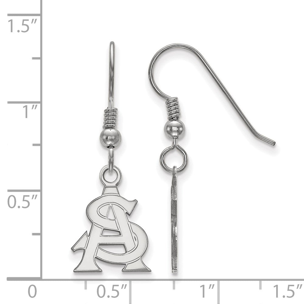 Sterling Silver Rhodium Plated Logoart Arizona State University A S Small Dangle Wire Earrings