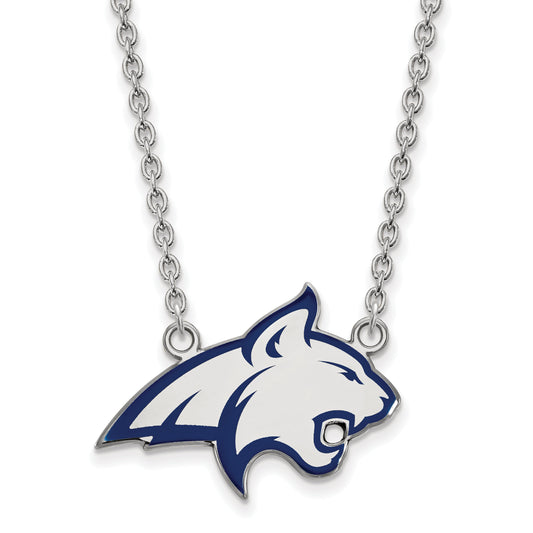 Sterling Silver Rhodium Plated Logoart Montana State University Bobcat Large Enameled Pendant 18 Inch Necklace