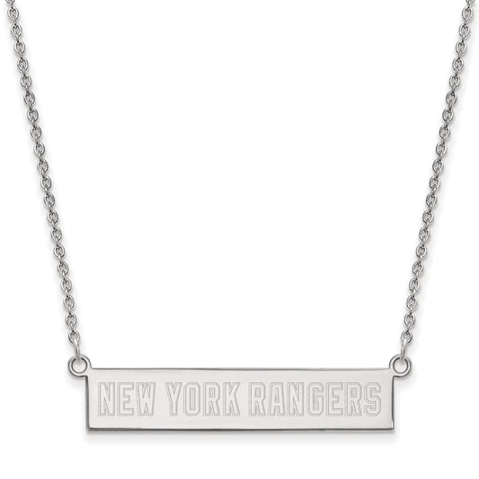 Sterling Silver Rhodium Plated Nhl Logoart New York Rangers Small Bar 18 Inch Necklace