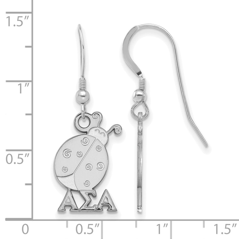 Sterling Silver Rhodium Plated Logoart Alpha Sigma Sorority Symbol Small Dangle Wire Earrings