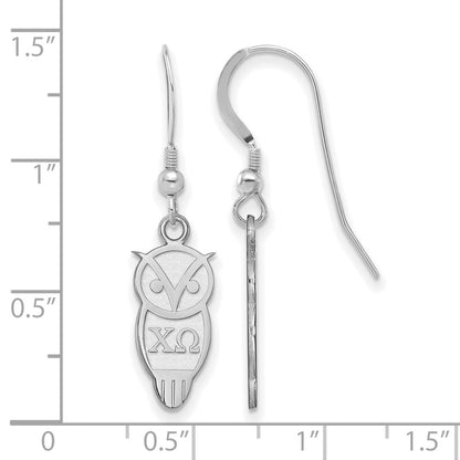 Sterling Silver Rhodium Plated Logoart Chi Omega Sorority Symbol Small Dangle Wire Earrings