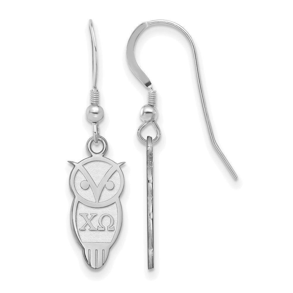 Sterling Silver Rhodium Plated Logoart Chi Omega Sorority Symbol Small Dangle Wire Earrings