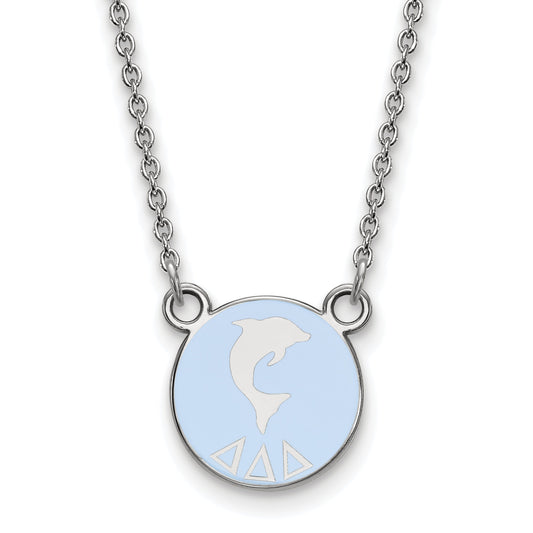 Sterling Silver Rhodium Plated Logoart Delta Sorority Symbol Small Color Enamel Pendant 18 Inch Necklace