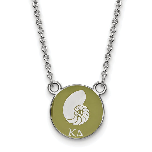 Sterling Silver Rhodium Plated Logoart Kappa Delta Sorority Symbol Small Color Enamel Pendant 18 Inch Necklace