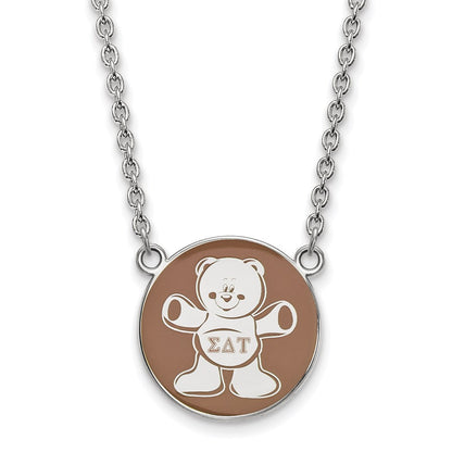 Sterling Silver Rhodium Plated Logoart Sigma Delta Tau Sorority Symbol Large Color Enamel Pendant 18 Inch Necklace