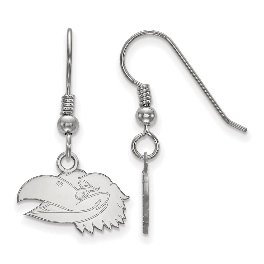 Sterling Silver Rhodium Plated Logoart University Of Kansas Jayhawk Extra Small Dangle Wire Earrings