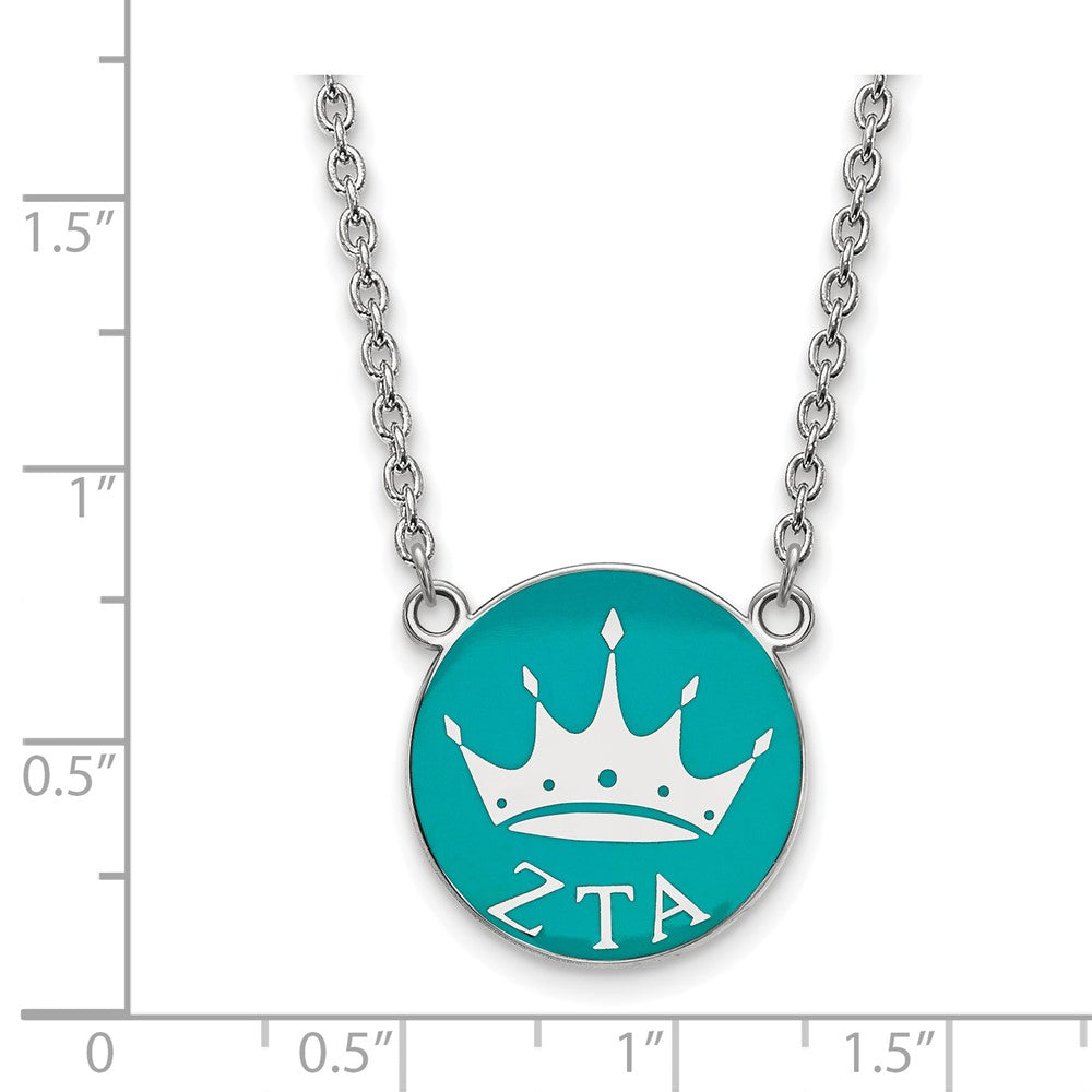 Sterling Silver Rhodium Plated Logoart Zeta Tau Alpha Sorority Symbol Large Color Enamel Pendant 18 Inch Necklace