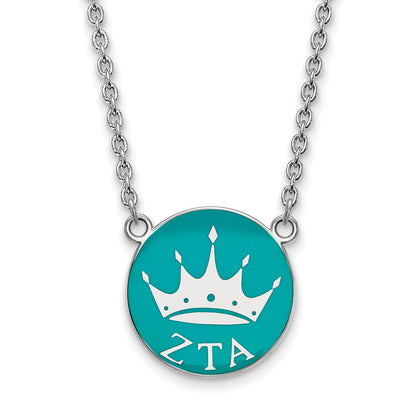Sterling Silver Rhodium Plated Logoart Zeta Tau Alpha Sorority Symbol Large Color Enamel Pendant 18 Inch Necklace