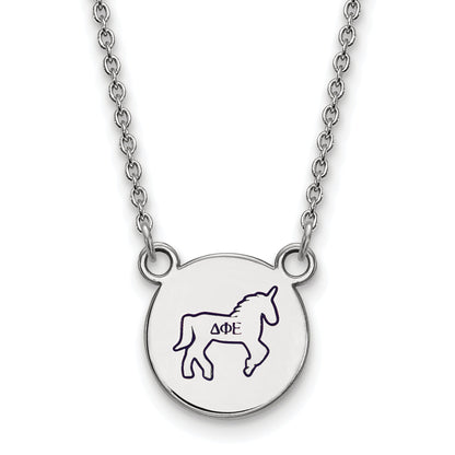 Sterling Silver Rhodium Plated Logoart Delta Phi Epsilon Sorority Symbol Small Color Enamel Pendant 18 Inch Necklace