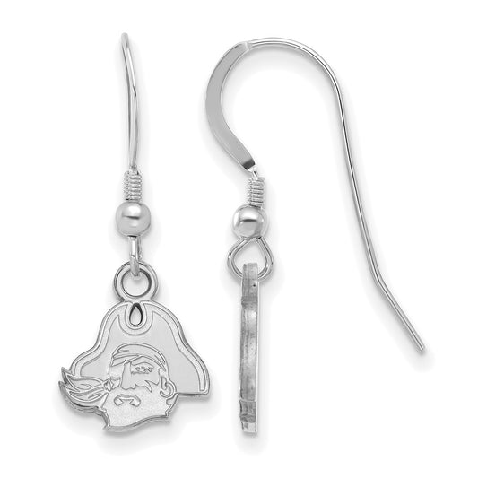 Sterling Silver Rhodium Plated Logoart East Carolina University Pirate Extra Small Dangle Wire Earrings