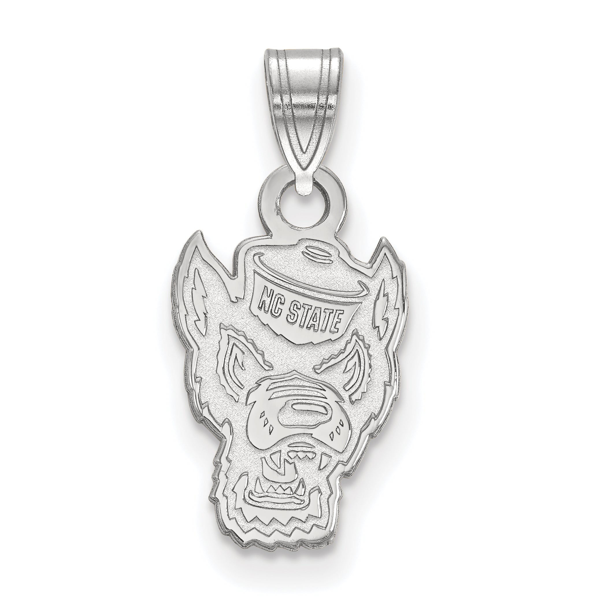 Sterling Silver Rhodium Plated Logoart North Carolina State University Wolf Small Pendant