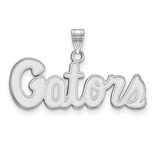 Sterling Silver Rhodium Plated Logoart University Of Florida Gators Script Small Pendant