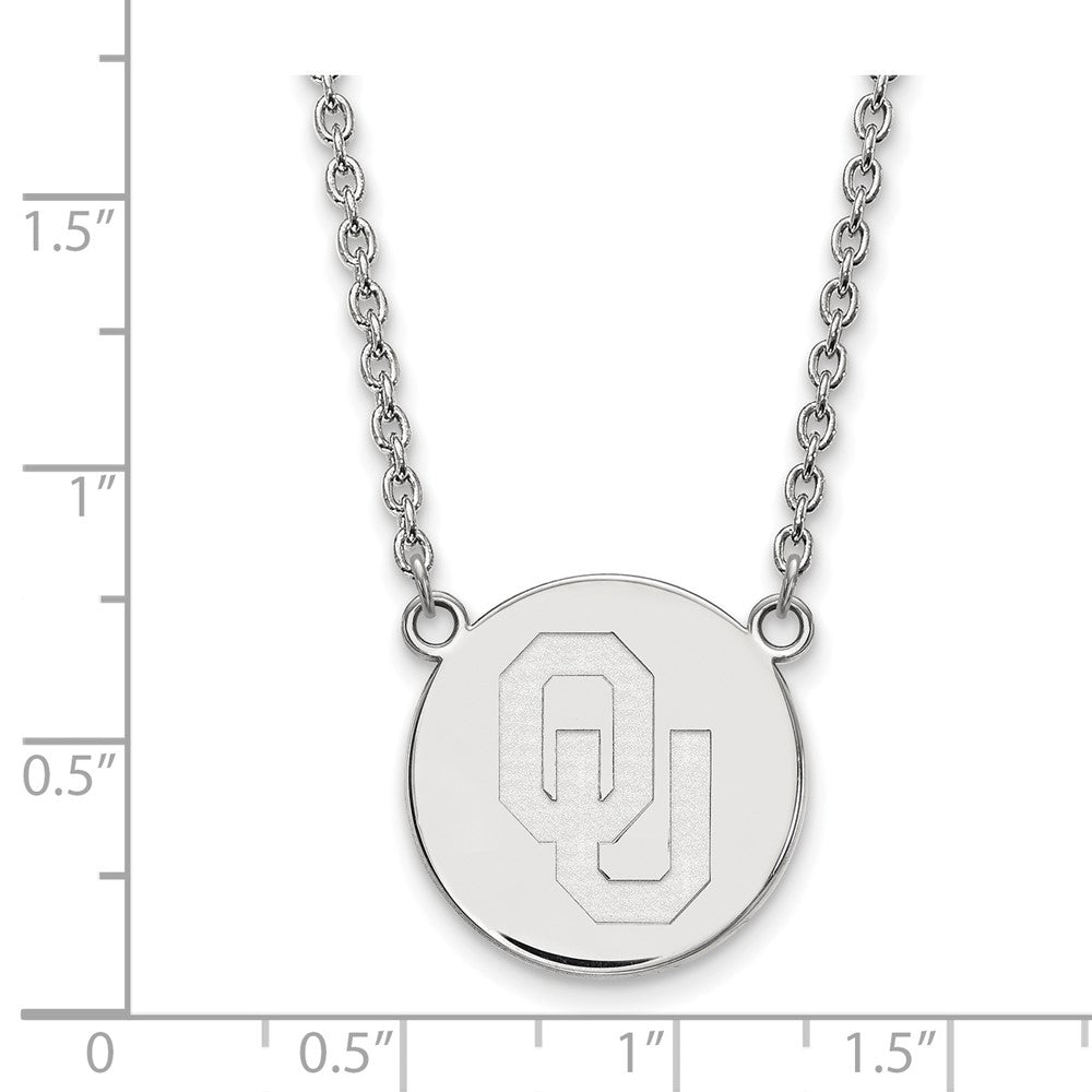 Sterling Silver Rhodium Plated Logoart University Of Oklahoma O U Large Disc 18 Inch Necklace