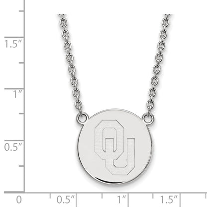 Sterling Silver Rhodium Plated Logoart University Of Oklahoma O U Large Disc 18 Inch Necklace