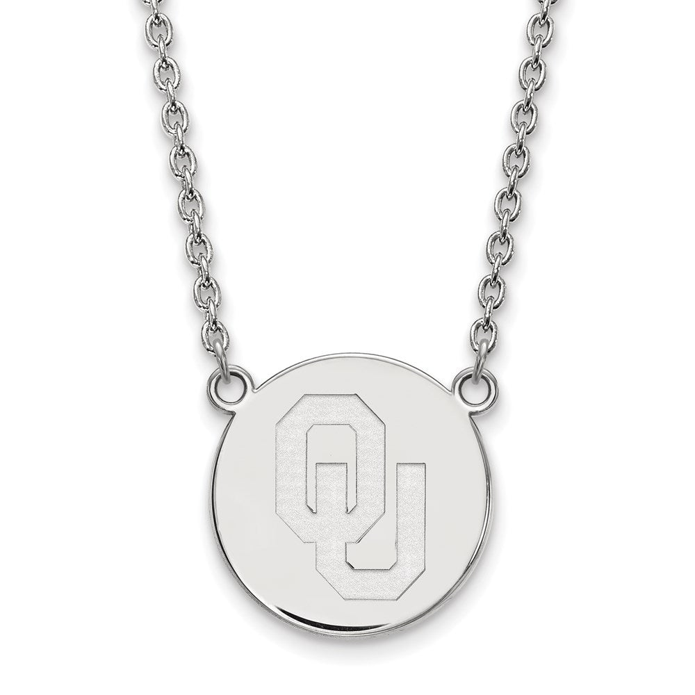 Sterling Silver Rhodium Plated Logoart University Of Oklahoma O U Large Disc 18 Inch Necklace
