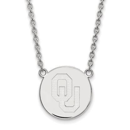 Sterling Silver Rhodium Plated Logoart University Of Oklahoma O U Large Disc 18 Inch Necklace