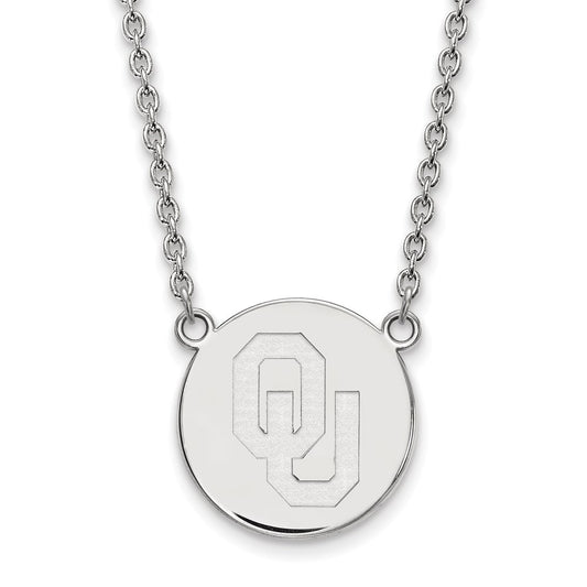 Sterling Silver Rhodium Plated Logoart University Of Oklahoma O U Large Disc 18 Inch Necklace