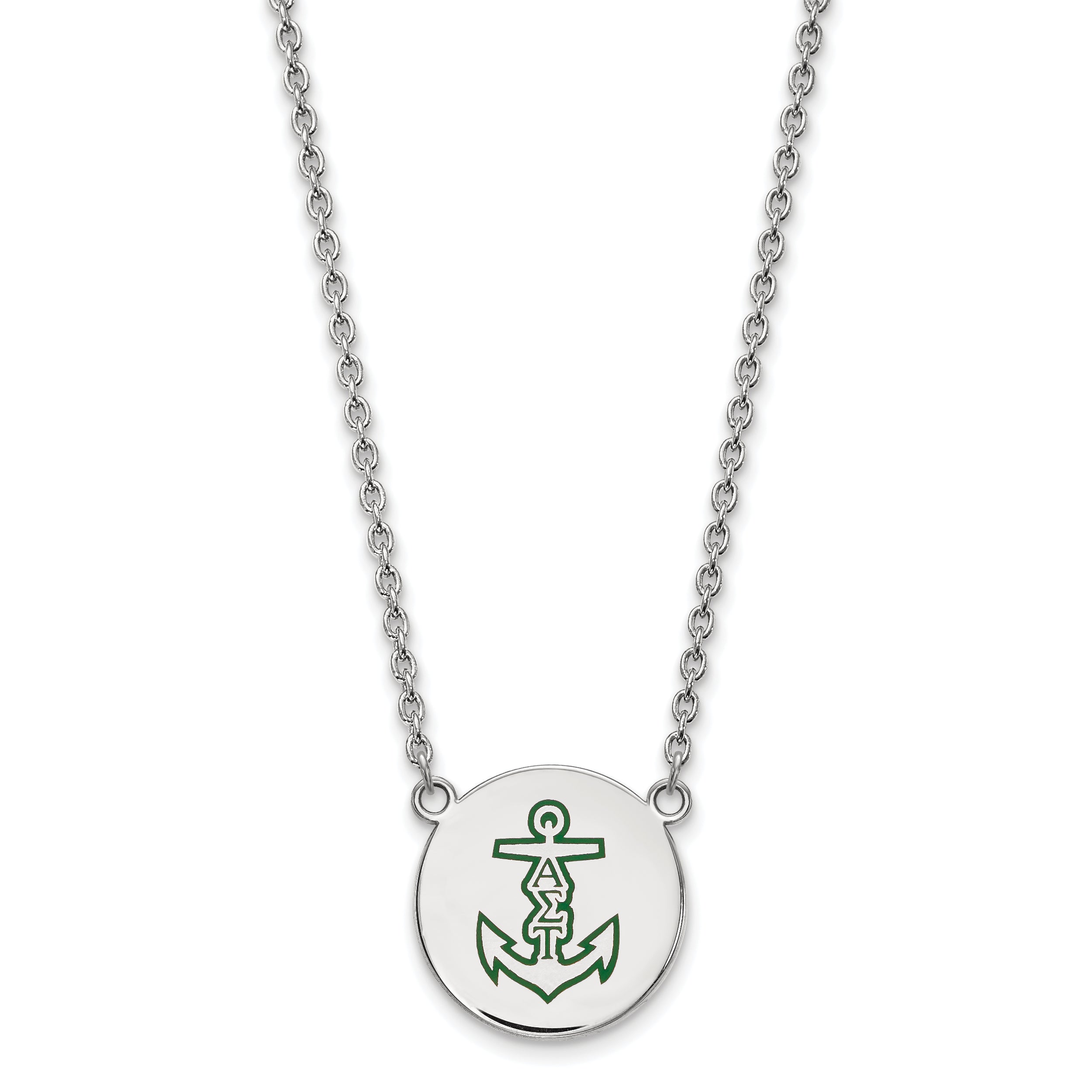 Sterling Silver Rhodium Plated Logoart Alpha Sigma Tau Sorority Symbol Large Color Enamel Pendant 18 Inch Necklace