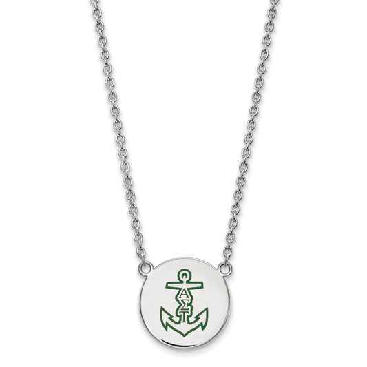 Sterling Silver Rhodium Plated Logoart Alpha Sigma Tau Sorority Symbol Large Color Enamel Pendant 18 Inch Necklace
