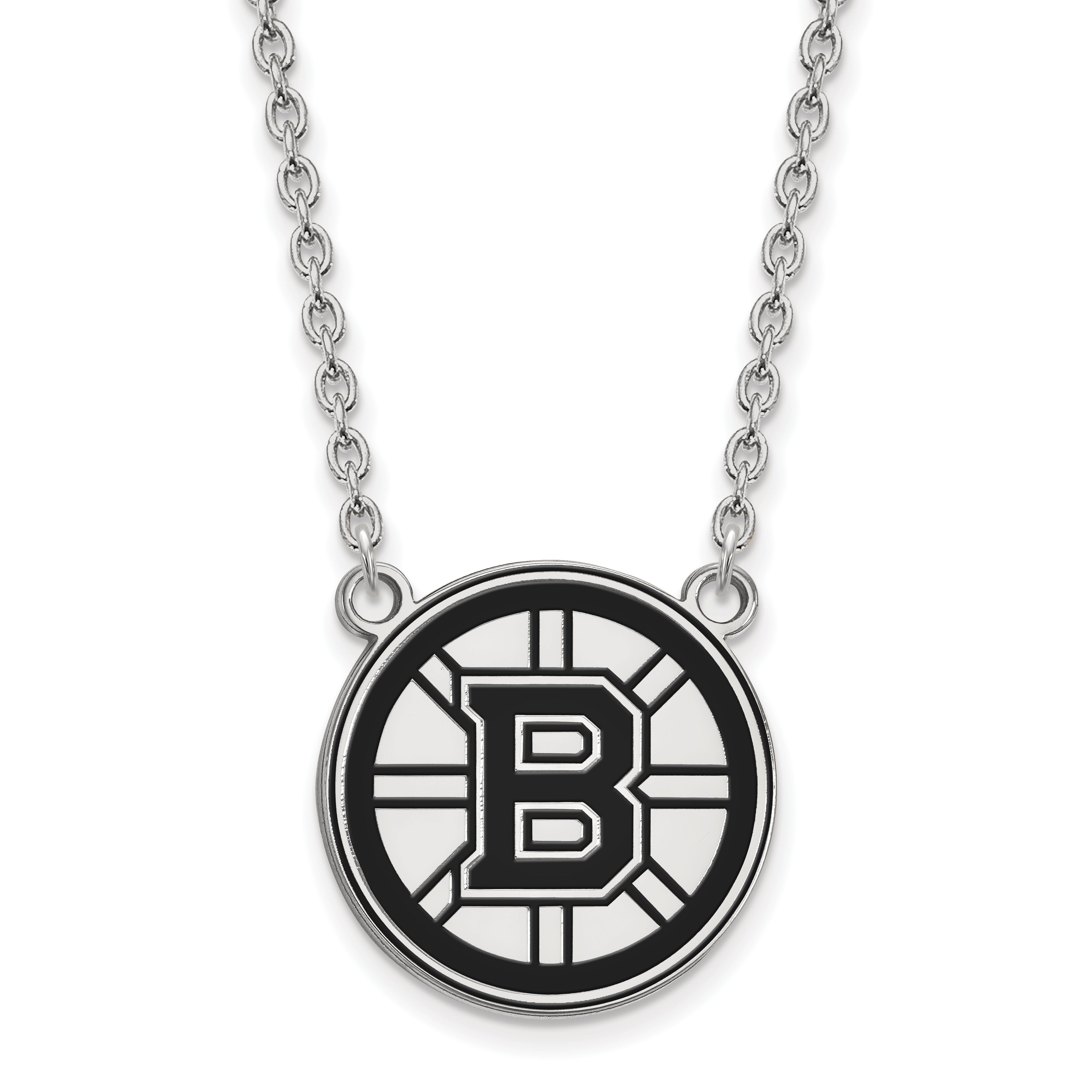 Sterling Silver Rhodium Plated Nhl Logoart Boston Bruins Large Enameled Pendant 18 Inch Necklace
