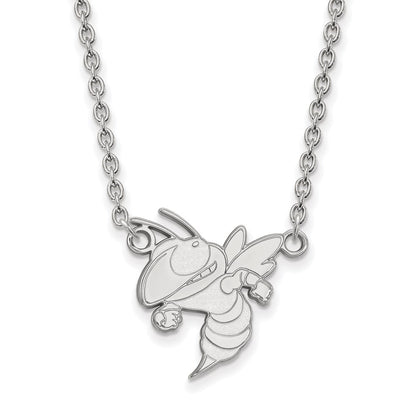 Sterling Silver Rhodium Plated Logoart Georgia Institute Of Technology Yellow Jacket Large Pendant 18 Inch Necklace