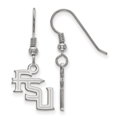 Sterling Silver Rhodium Plated Logoart Florida State University F S U Small Dangle Wire Earrings