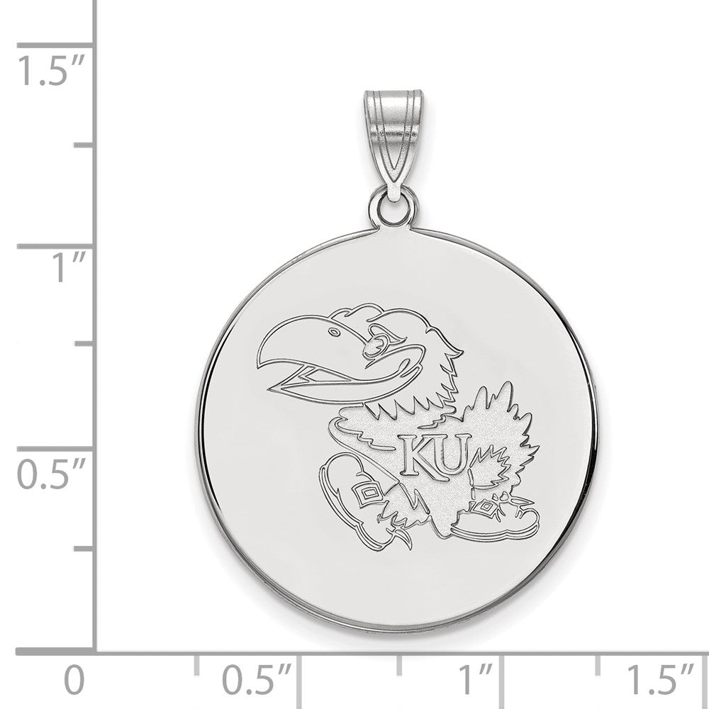 Sterling Silver Rhodium Plated Logoart University Of Kansas Jayhawk Extra Large Disc Pendant