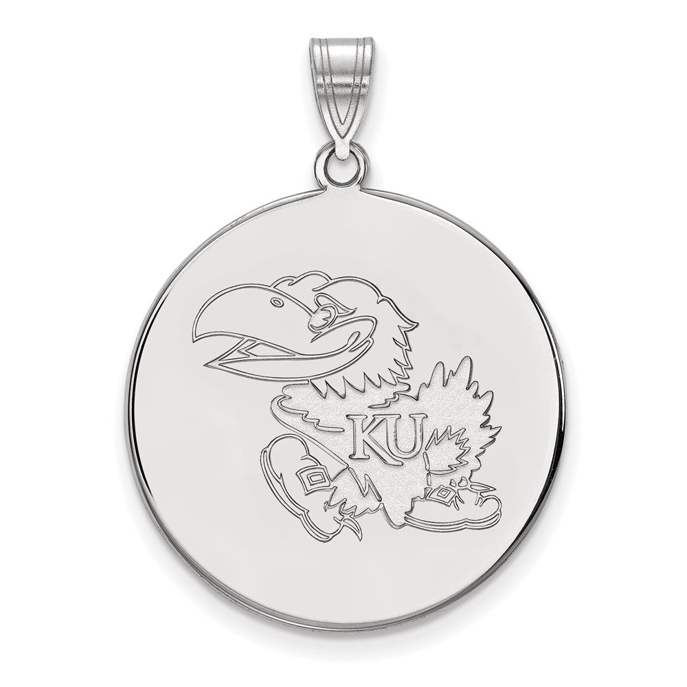 Sterling Silver Rhodium Plated Logoart University Of Kansas Jayhawk Extra Large Disc Pendant