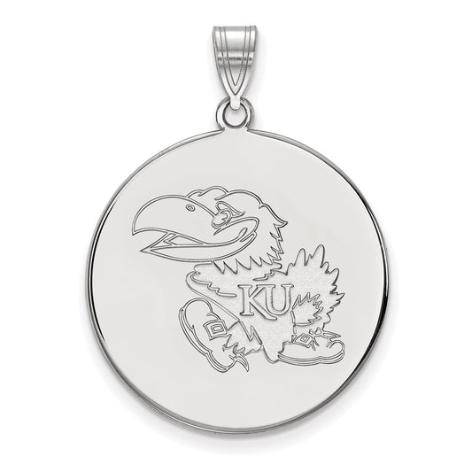 Sterling Silver Rhodium Plated Logoart University Of Kansas Jayhawk Extra Large Disc Pendant