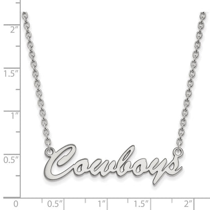 Sterling Silver Rhodium Plated Logoart Oklahoma State University Cowboys Script Medium Pendant 18 Inch Necklace
