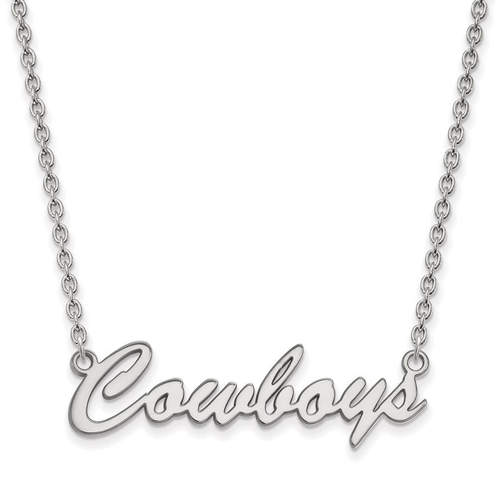 Sterling Silver Rhodium Plated Logoart Oklahoma State University Cowboys Script Medium Pendant 18 Inch Necklace
