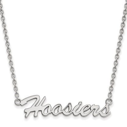 Sterling Silver Rhodium Plated Logoart Indiana University Hoosiers Script Medium Pendant 18 Inch Necklace