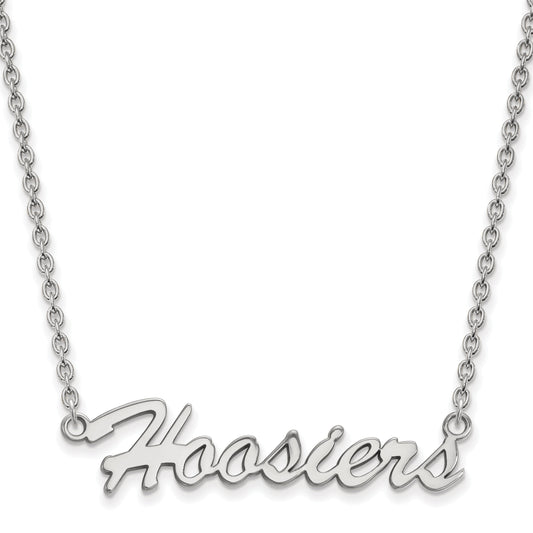 Sterling Silver Rhodium Plated Logoart Indiana University Hoosiers Script Medium Pendant 18 Inch Necklace