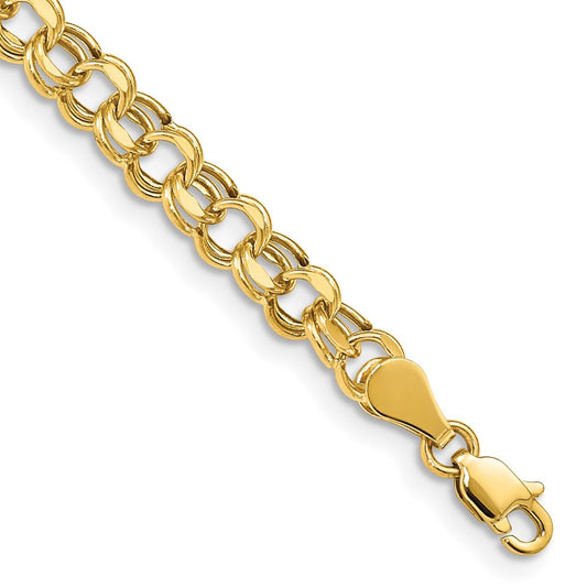 14K Yellow Gold 5mm Hollow Double Link 7.25 Inch Charm Bracelet