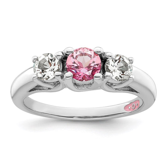 Sterling Silver Survivor Collection Rhodium Plated Clear And Pink Topaz Pamela Ring