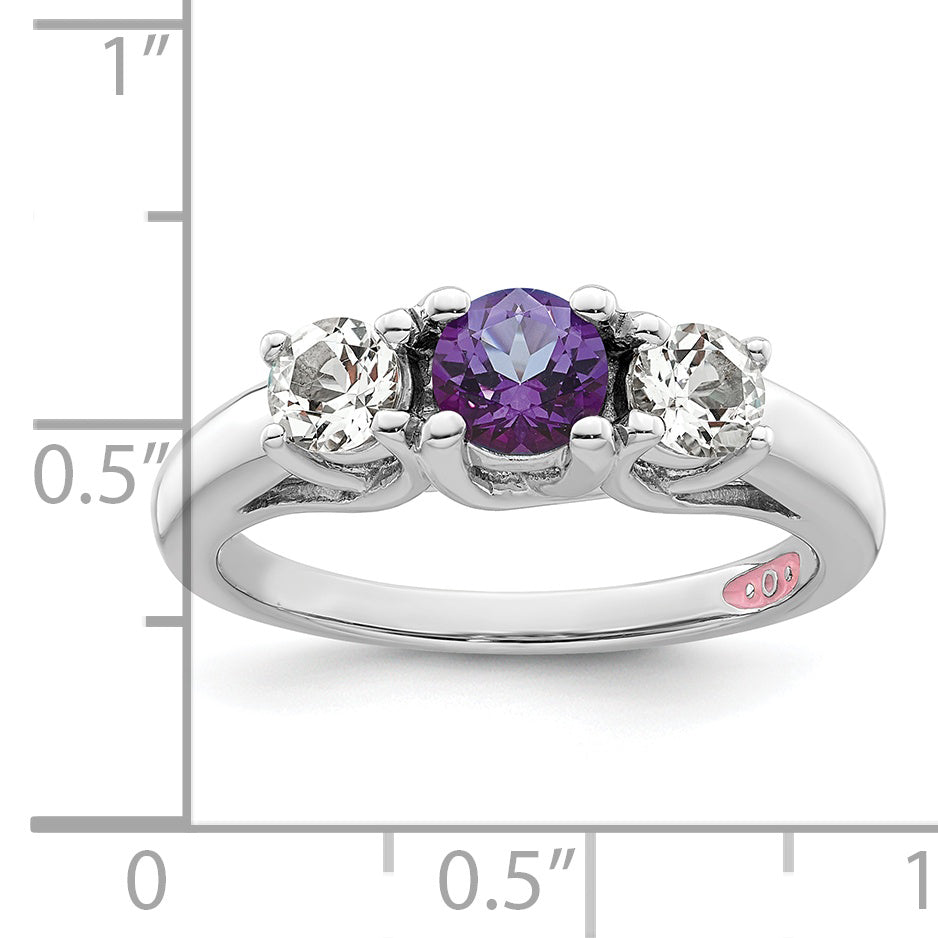Sterling Silver Survivor Collection Rhodium Plated Clear And Purple Topaz Pamela Ring